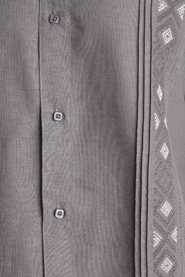Camisa Guayabera Color Gris Alforzada Manga Larga Bordado Para Caballero